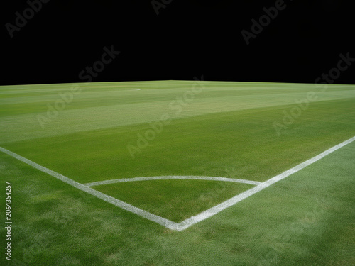 Green Grass Soccer Field Corner Marking with Professional Turf and White Boundary Lines for Athletic Stadium Sports Events