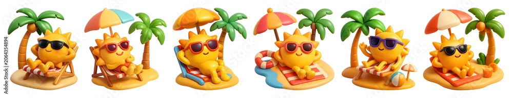 Fototapeta premium PNG Sunny characters enjoying beach vibes on transparent background