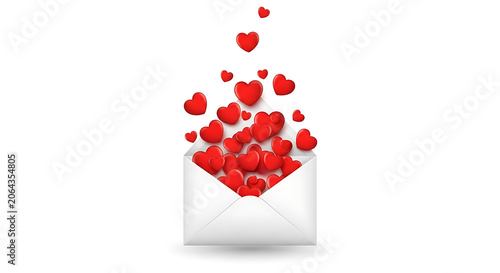White envelope overflowing with red hearts love