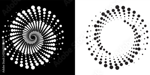 Dotted style, circles circular logo. circular concentric dots isolated on the white background. Halftone fabric design. Halftone circle dots texture.