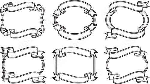Vintage Ribbon Banners and Outlined Frame Set for Decorative Labels and Text Holders