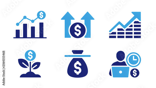 Bild auf Leinwand Colorful business growth and finance icons set with charts and people