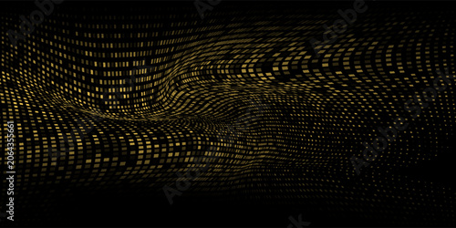 Gold halftone on black background. Vector golden glitter with dotted sparkles or halftone dots texture Pop Art good