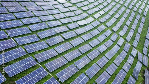 Aerial View of Solar Panels on Green Hillside Agrivoltaics Concept