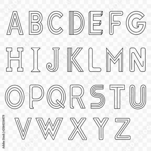 Modern linear alphabet vector set featuring retro style outline letters for typography design and branding projects