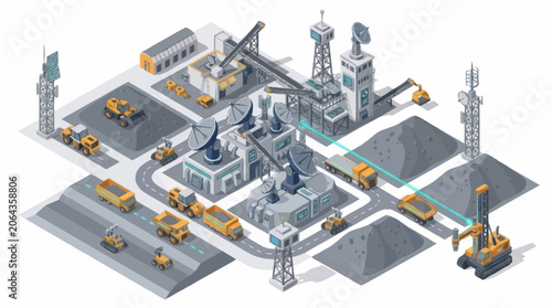 Tableau sur toile Industrial mining complex with heavy machinery and raw materials.