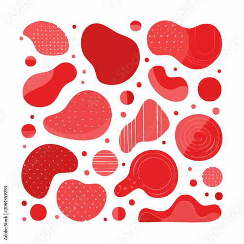 Abstract Red Organic Shapes and Dots Pattern
