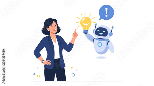 Businesswoman with idea generated by AI chatbot assistant businesswoman lightbulb innovation technology