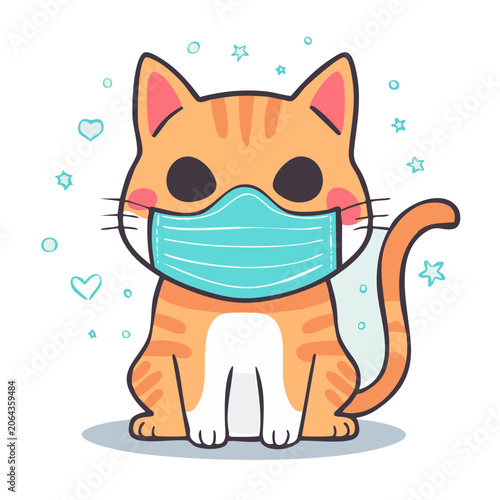 Cute Cat Wearing a Medical Face Mask