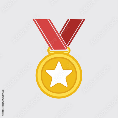 Gold medal with red ribbon and white star