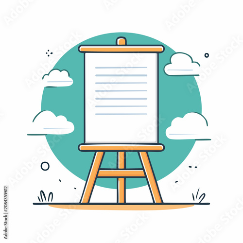 Illustration of a presentation easel with text and clouds