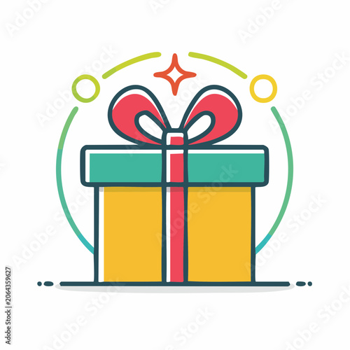 Gift Box Icon with Ribbon and Sparkles