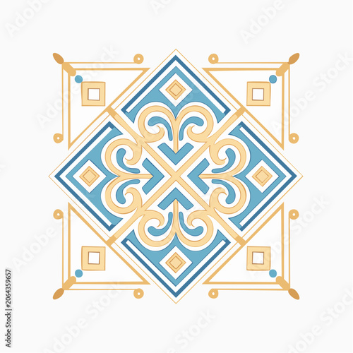 Ornate Geometric Tile Design in Blue and Gold