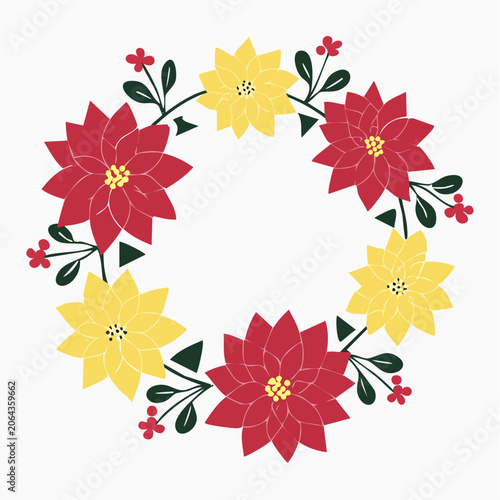 Poinsettia Wreath with Red and Yellow Flowers