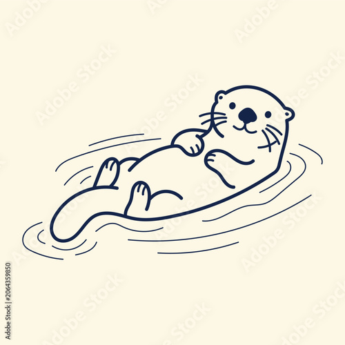 Foto Minimalist Hand Drawn Sea Otter Vector Illustration Cute Floating Aquatic Mammal