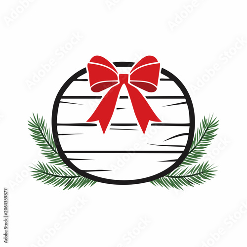 Christmas Wreath with Red Bow and Pine Needles