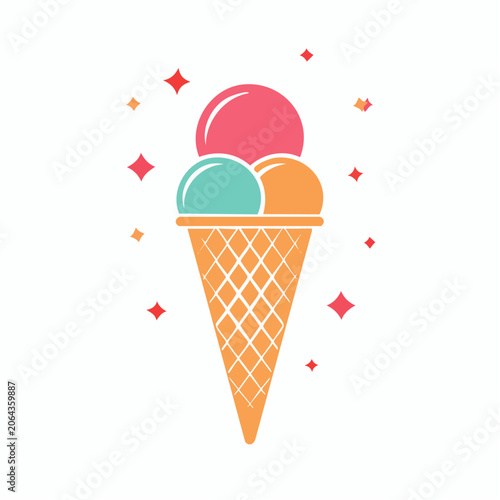 Colorful Ice Cream Cone with Sparkles