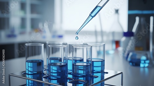 Drug manufacturing process. Conveyor with medical ampoules line at a modern pharmaceutical plant. Pharmacology production, medicine industry from laboratory 2 factory, pharmacy. Healthcare, pharma 3D
