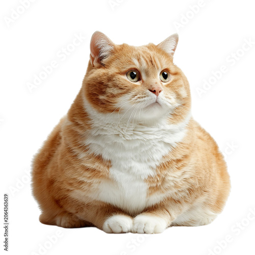 PNG of Chubby orange tabby cat sitting elegantly with a dignified expression.