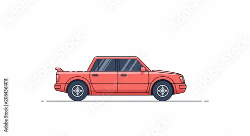 A vibrant orange pickup truck with dark windows and tires