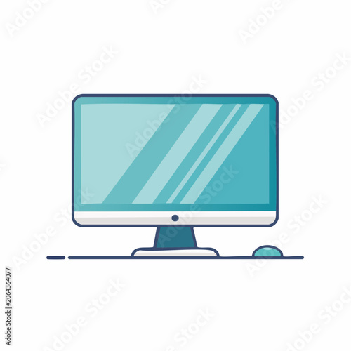 Flat design computer monitor and mouse illustration