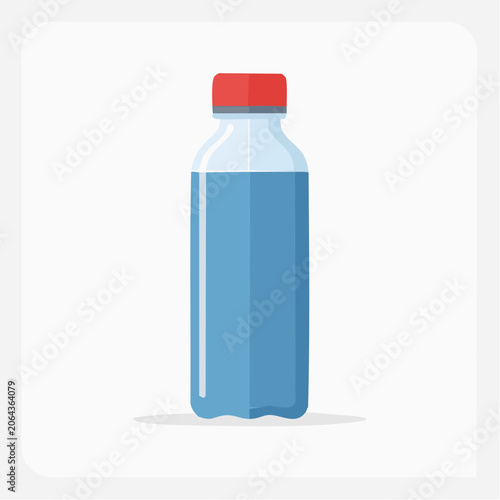Flat illustration of a plastic water bottle with a red cap
