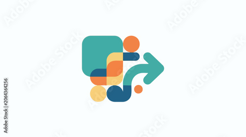 Colorful abstract graphic with rounded shapes and an arrow
