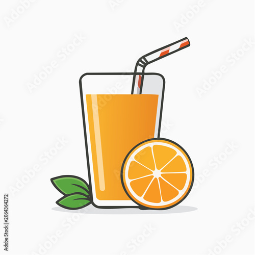 Orange Juice in Glass with Orange Slice and Straw