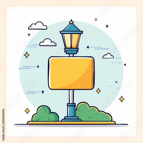 Street Lamp with Blank Sign and Clouds