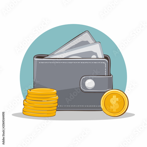 Wallet with Cash and Coins