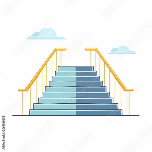 Stylized Staircase with Handrails and Clouds