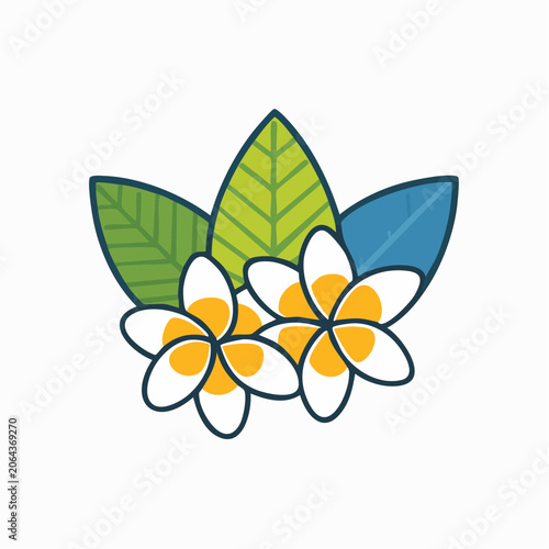 Stylized Plumeria Flowers and Leaves Illustration