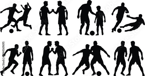 Canvas-taulu Soccer Player Action Silhouettes Collection Featuring Football Match and Trainin