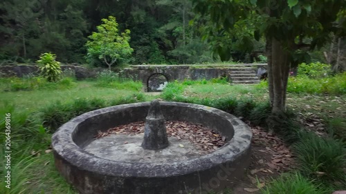 Scenic footage in the ruins of the Old Thermes of Hell-Bourg in Salazie, La Réunion, are the remains of a 19th-century spa, a luxurious destination known for its healing, Vichy-like mineral waters.