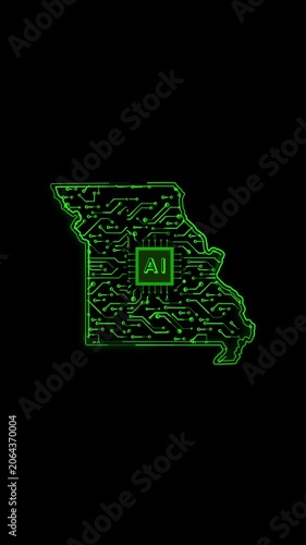 Mobile Vertical Resolution, 2160x3840 Pixels, Missouri State (USA) Map Chipset Technology Opener, Suitable for USA Elections, US Events, Tech Events and Artificial Intelligence Presentations
