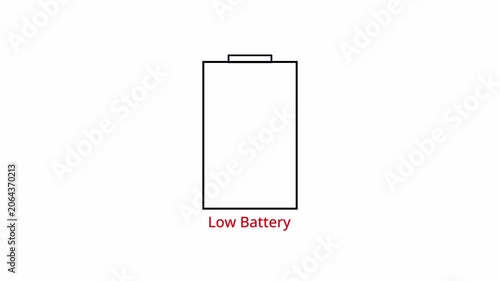 Mobile phone battery low warning blink animation transparent background alpha channel, ideal for digital and tech-themed projects.4k video