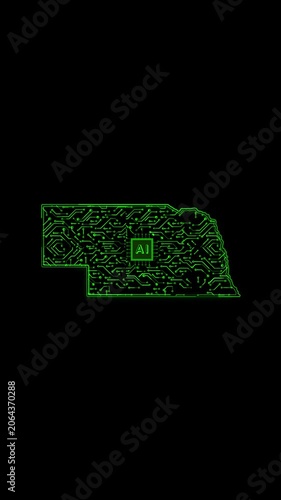 Mobile Vertical Resolution, 2160x3840 Pixels, Nebraska State (USA) Map Chipset Technology Opener, Suitable for USA Elections, US Events, Tech Events and Artificial Intelligence Presentations
