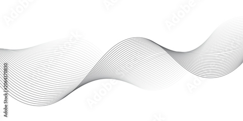 Photos Abstract black and gray wave line background featuring elegant curved linear stripes, dynamic geometric motion, and minimalist technology soundwave vector banner artwork
