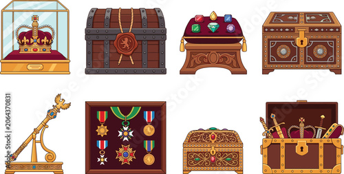 Photos Royal Treasures and Historic Regalia Collection with Crowns Jewelry Medals and O