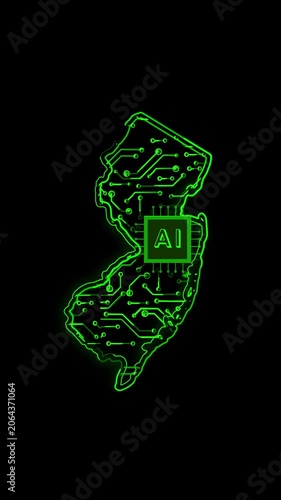 Mobile Vertical Resolution, 2160x3840 Pixels, New Jersey State (USA) Map Chipset Technology Opener, Suitable for USA Elections, US Events, Tech Events and Artificial Intelligence Presentations
