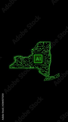 Mobile Vertical Resolution, 2160x3840 Pixels, New York State (USA) Map Chipset Technology Opener, Suitable for USA Elections, US Events, Tech Events and Artificial Intelligence Presentations

