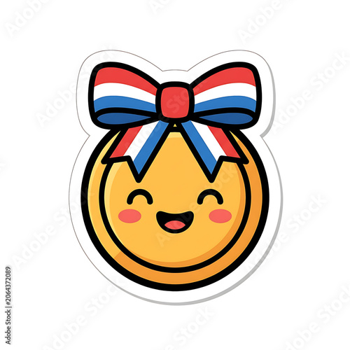 Smiling face sticker with colorful bow on head