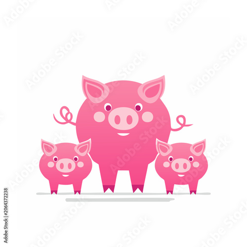 Cute cartoon pig family illustration
