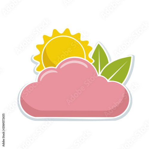 Sun, Cloud, and Leaf Flat Design Illustration