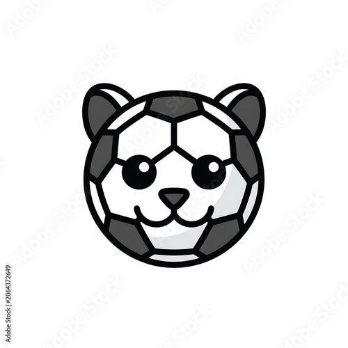Smiling soccer ball with panda face cartoon