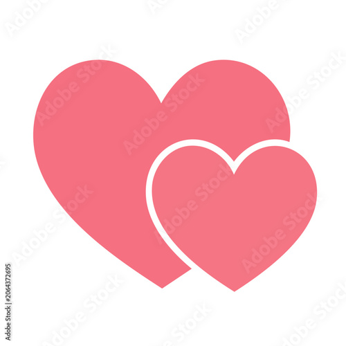 Two overlapping pink hearts icon on transparent background