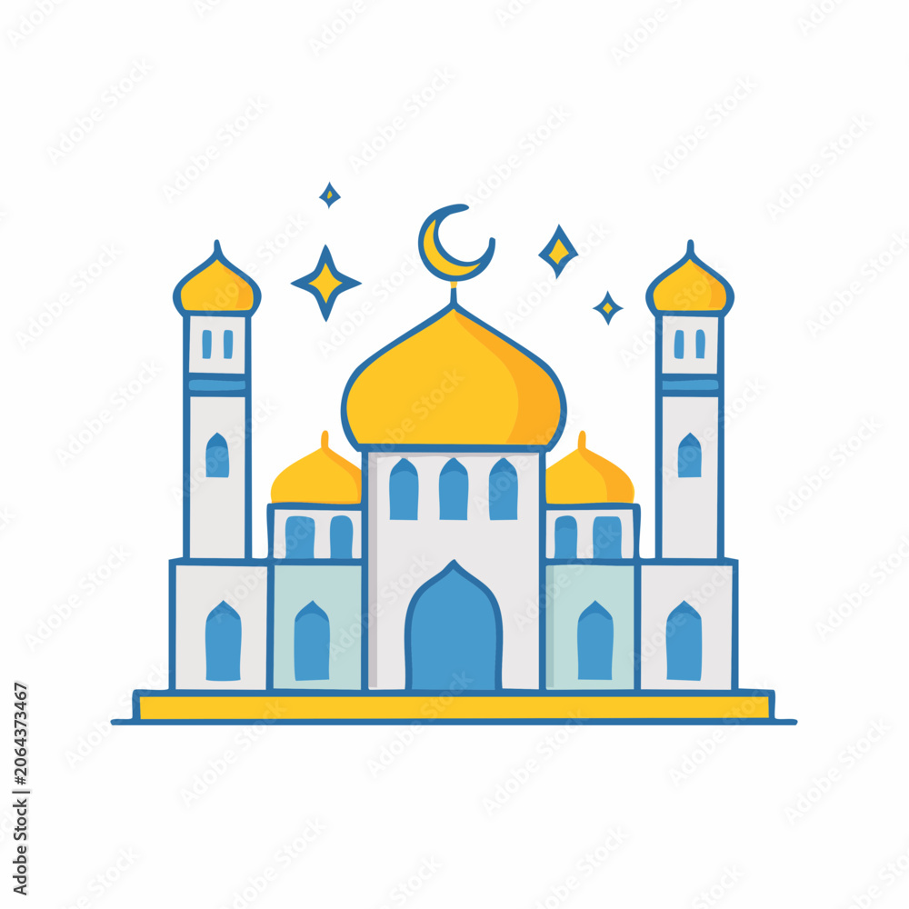 Fototapeta premium Mosque Icon with Crescent Moon and Stars
