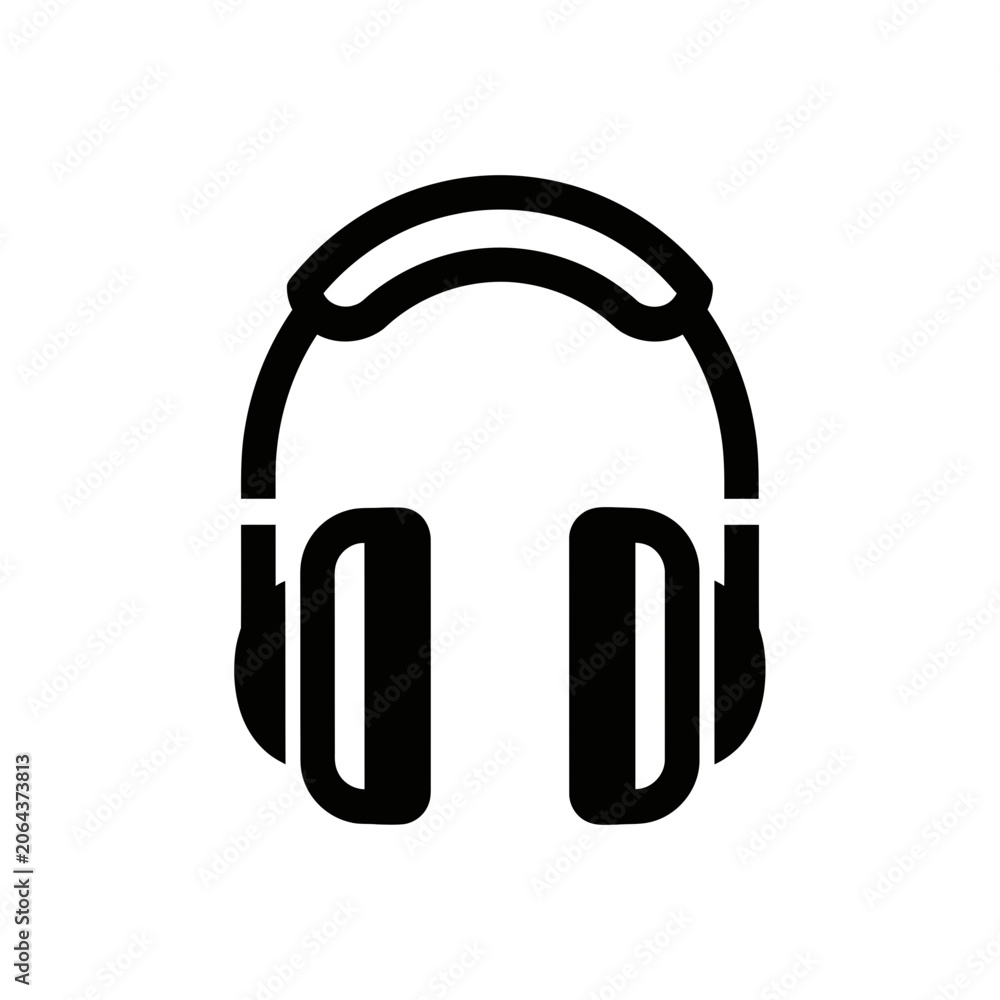 Fototapeta premium Black Icon of Headphones for Music and Audio Listening