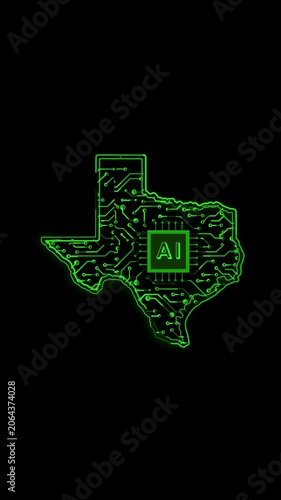 Mobile Vertical Resolution, 2160x3840 Pixels, Texas State (USA) Map Chipset Technology Opener, 
Suitable for USA Elections, US Events, Tech Events and Artificial Intelligence Presentations