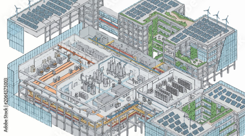 Εκτύπωση καμβά Industrial Factory Building Construction Blueprint.